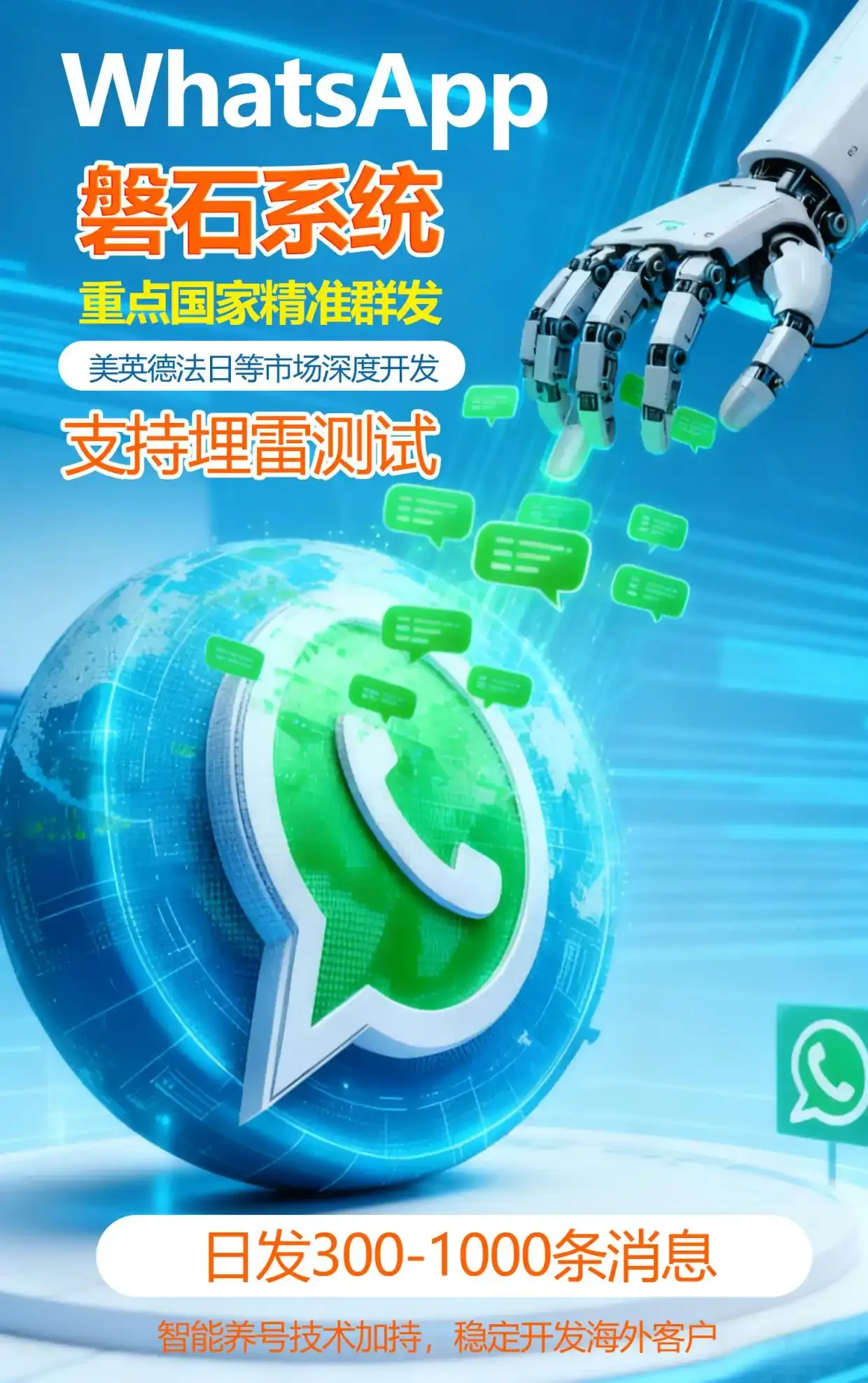 外贸出海没流量?WhatsApp磐石系统靠WS绿标号+WS蓝标号,精准定位全球客户,获高质量询盘!