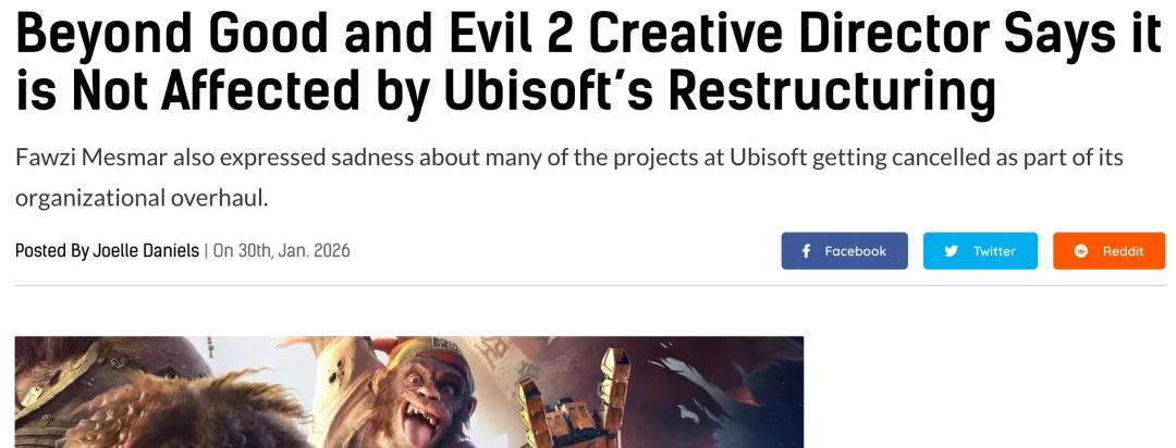 育碧重组风波下，《超越善恶2》创意总监明确开发未受波及