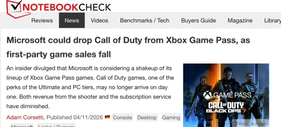 微软或考虑将《使命召唤》移出Xbox Game Pass
