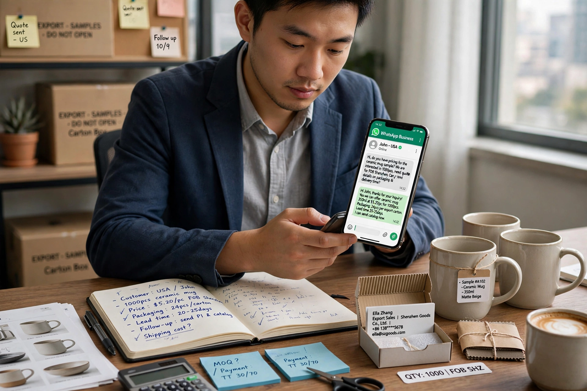 图:WhatsApp business做外贸询盘跟进,客户从咨询到下单都在一个窗口里完成。