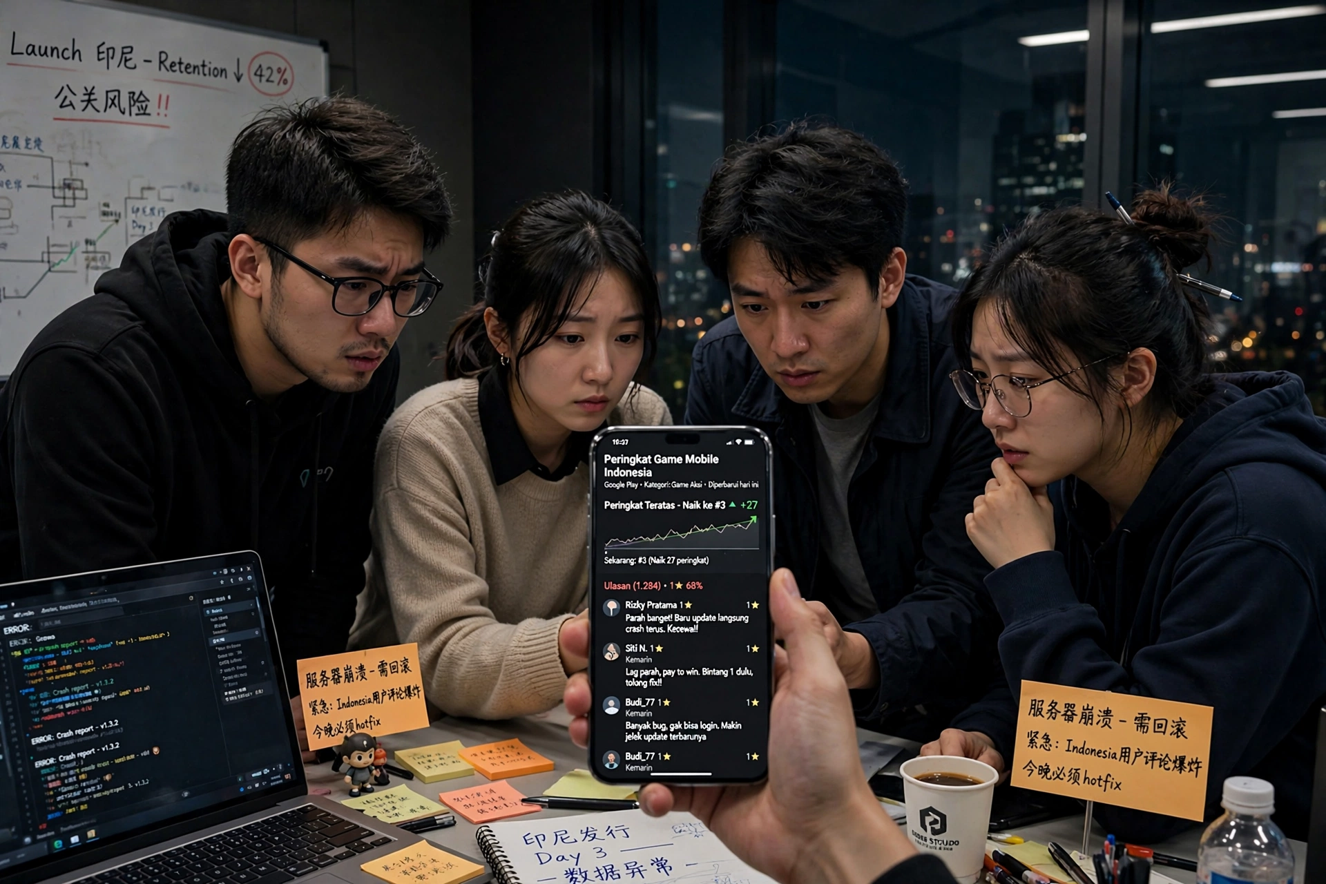 图1 游戏出海冲到印尼榜三那晚,评论区却全是看不懂的差评
