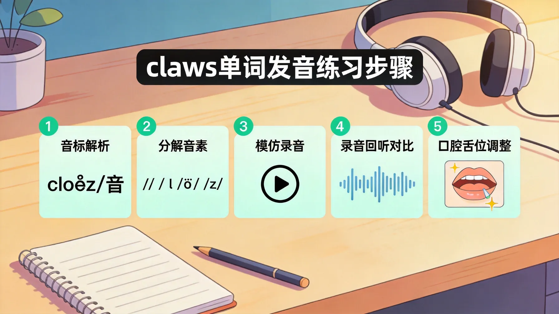 claws单词发音练习流程示意图