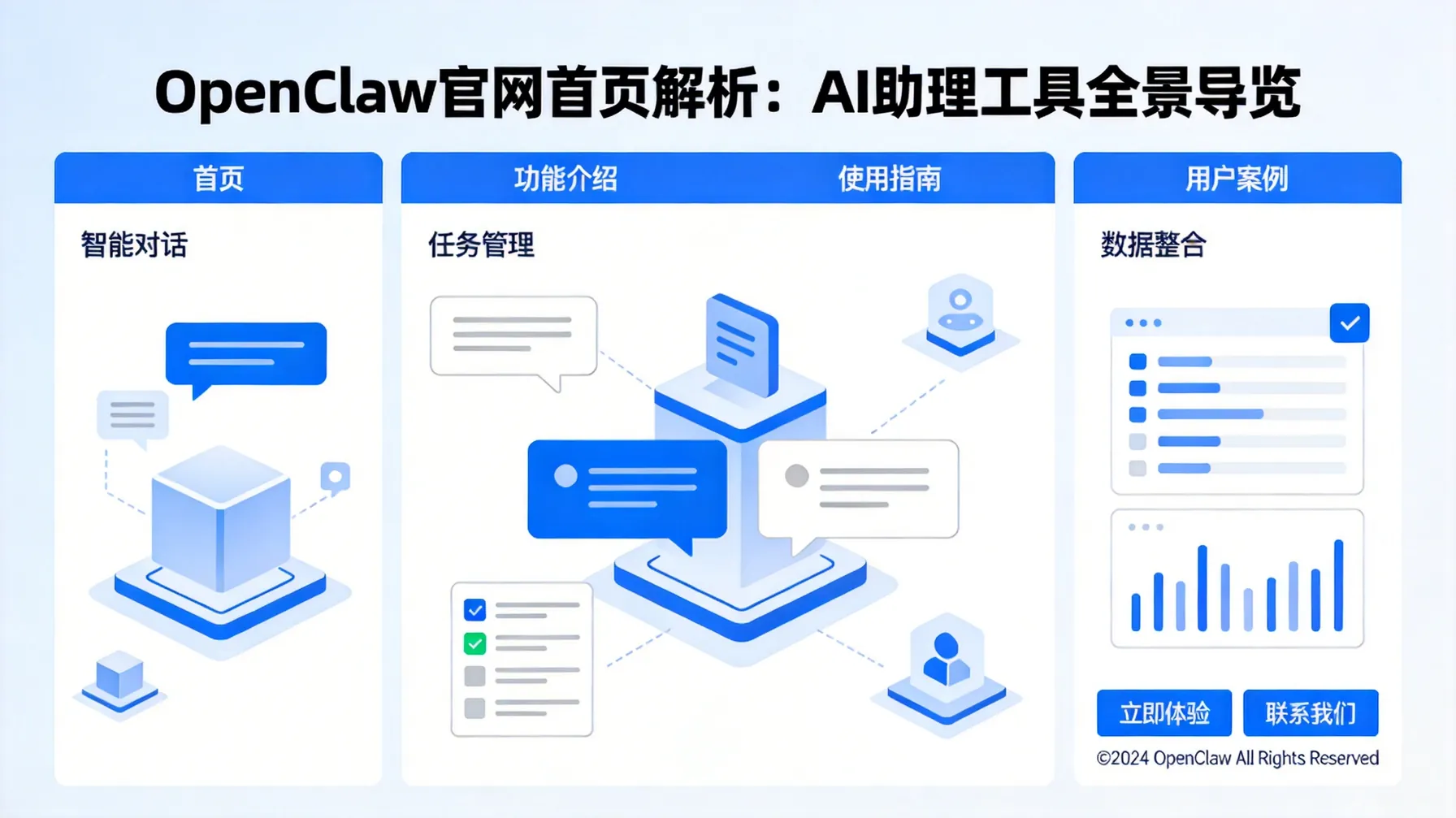 OpenClaw官网首页解析：AI助理工具全景导览 概念示意图